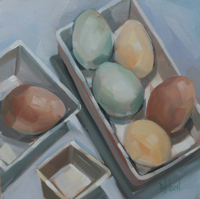 Half a Dozen Eggs, Original Oil Painting, 6 x 6 inches