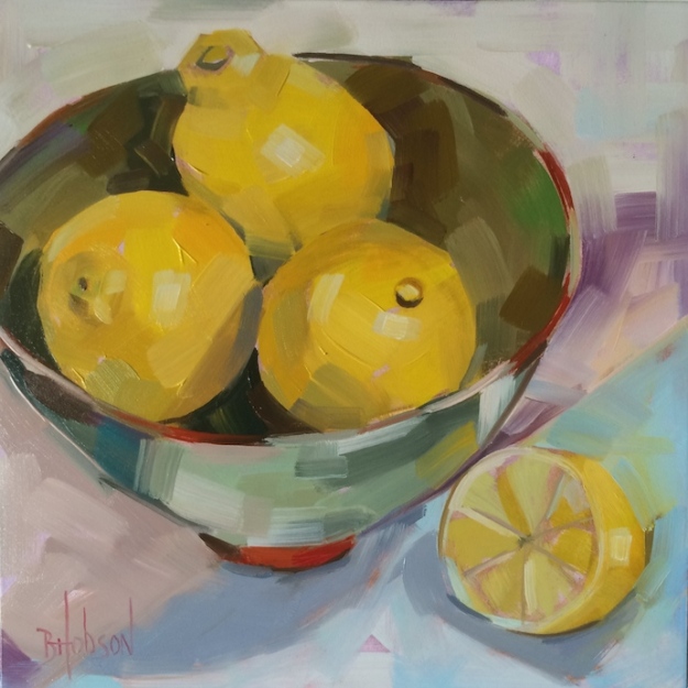 Lemons in Green Bowl 8 x 8 inches Original Oil Painting
